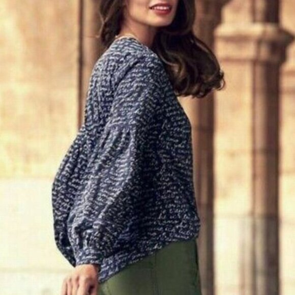 Cabi Te Amo Printed‎ Balloon Sleeve Blouse S Blue Top - Picture 11 of 11